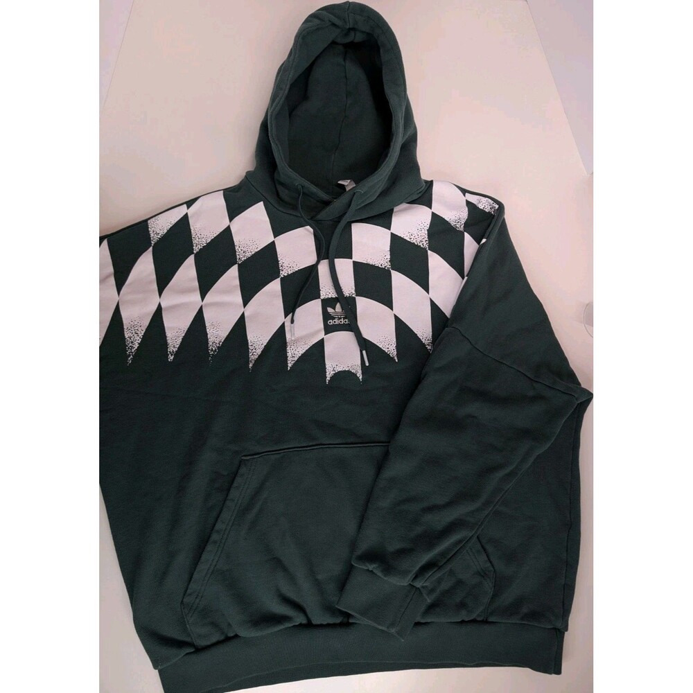 Adidas Originals Hoodie Mens Large Green White Checkerboard Print Pullover